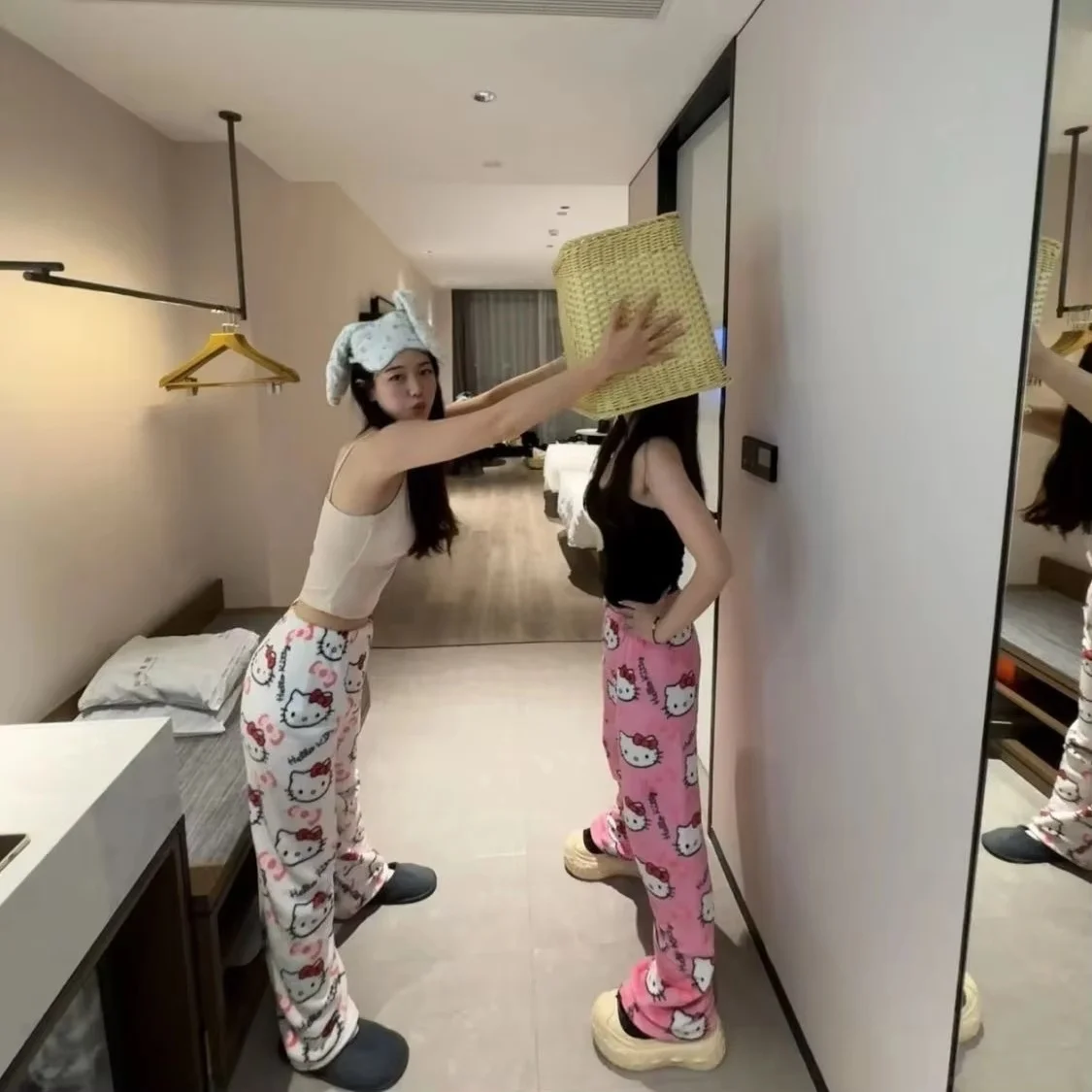 سانريو أنيمي مرحبا كيتي بنطلون بيجاما الصوف مزدوجة نسيج مرن بنطال ناعم موضة النساء بنطلون لطيف الكرتون فتاة الهدايا #2