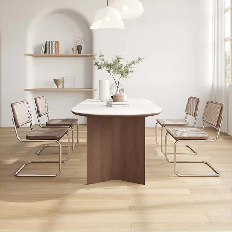 Originality Modern Design Rectangular Wooden Dining Table Modern Funky European Restaurant Rattan Muebles Trendy Furniture