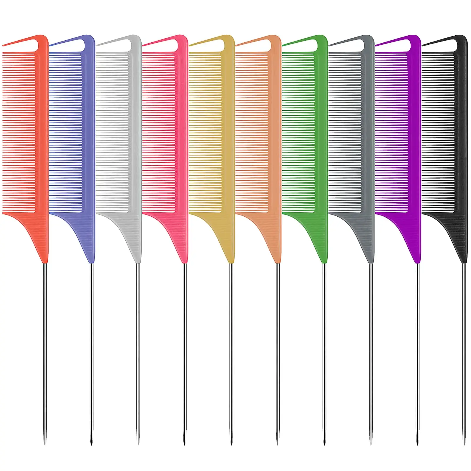 8 Stück langlebige Rattenschwanzkämme, 8,6 Zoll/21,9 cm, Edelstahl-Schwanznadel für professionelles Haar-Styling, Salon und Heimgebrauch – zufällige Farbe