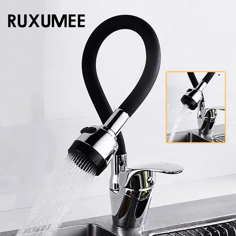 

Вращающийся на 360° гибкий смеситель для кухонной раковины, холодный и горячий, с одной ручкой, полированный хром, черный смеситель для воды, Torneira, монтируемый на палубе