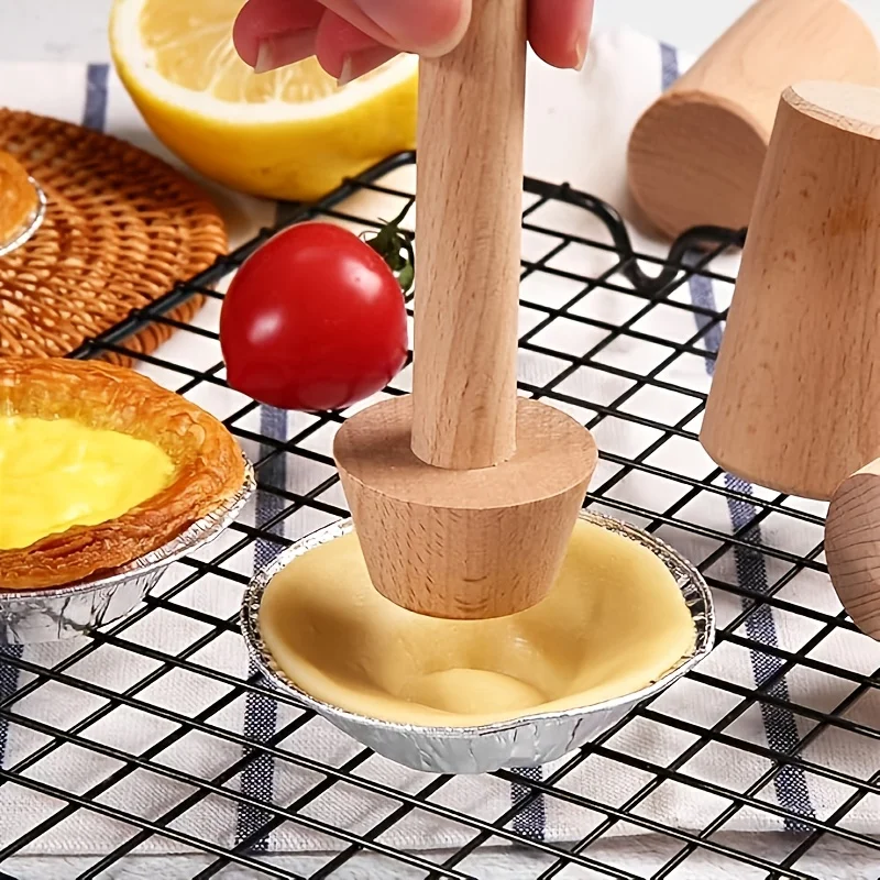 3PC Wooden Egg Tart Mold Dual-End Wooden Egg Tart Mold Tart Tamper Pastry Shaped Pusher for Baking Eggtart Pie Cake Kitchen Tool