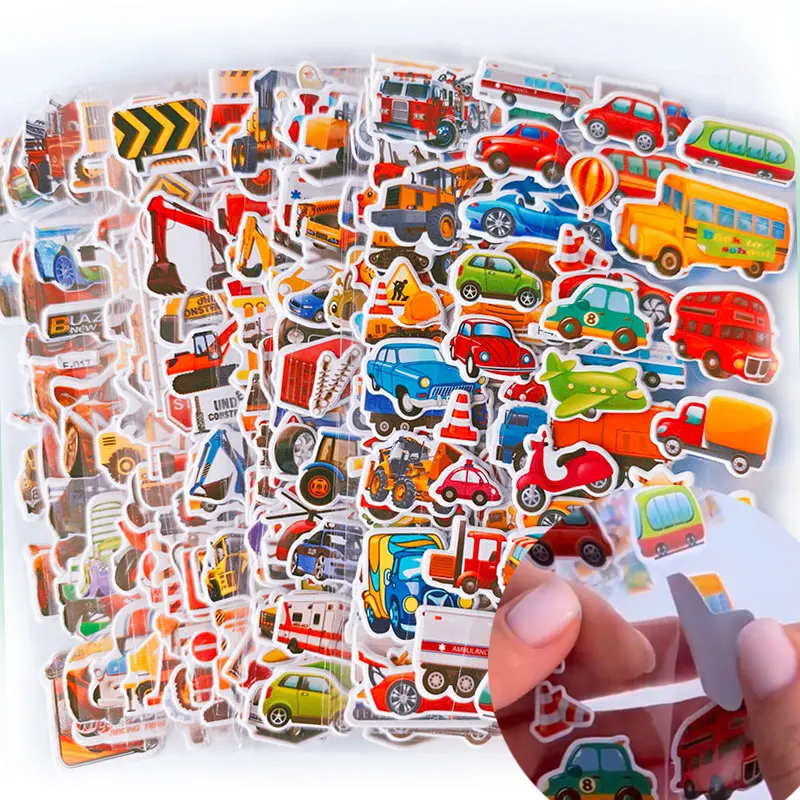 10 Sheets 3D Stickers for Kids Cartoon Vehicle Stickers kindergarten Reward Stickers for Studernt Toy Gift for Children Boy Girl