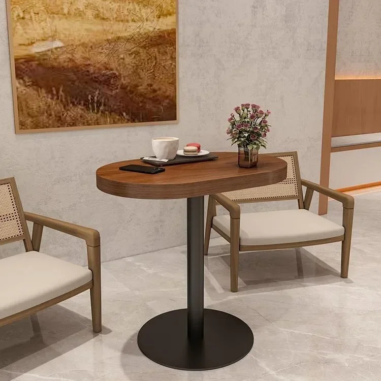 Nordic style solid wood coffee table, milk tea shop catering entrance table, simple table and chair oval table