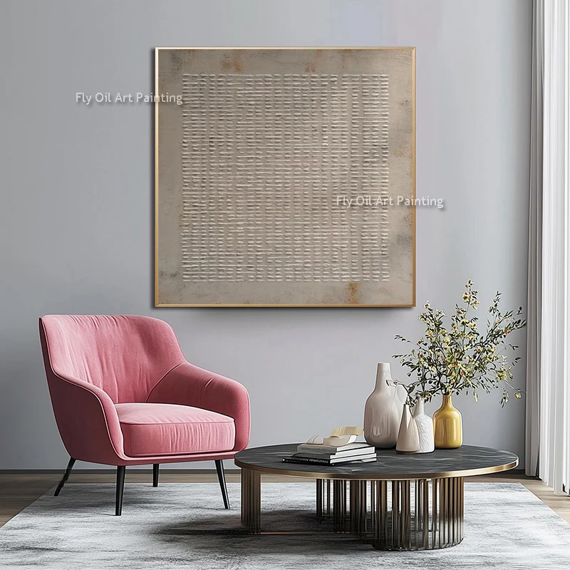 Pure Beige Points Canvas Thick Oil Painting For Room Decor Handpainted Grey Brown Abstract Home Wall Art Items As Gifts