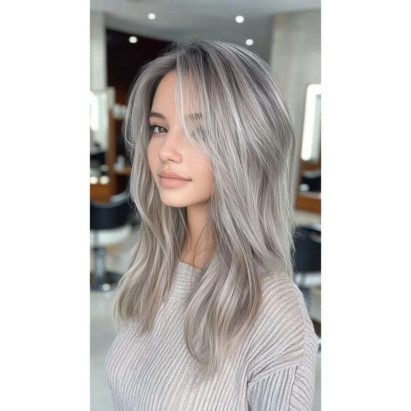 New Fashion Gorgeous Womens Long Gray Silver Wig 16 In