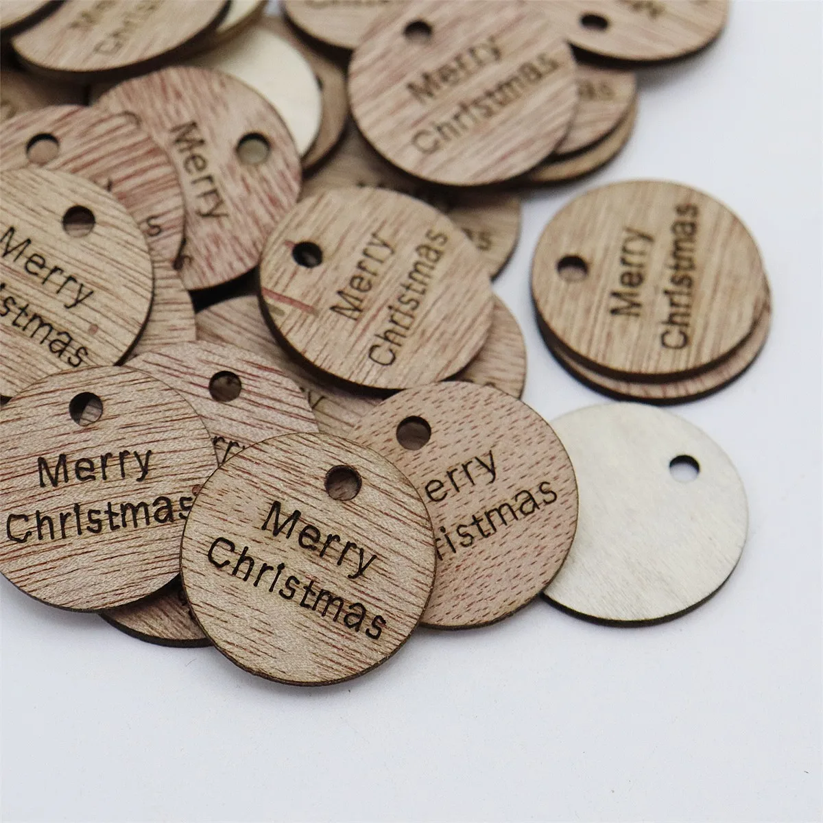 50 pz 25mm Vintage buon natale rotondo cerchio tag ritagli in legno fantasia artigianato fai da te Scrapbooking matrimonio decorazioni natalizie