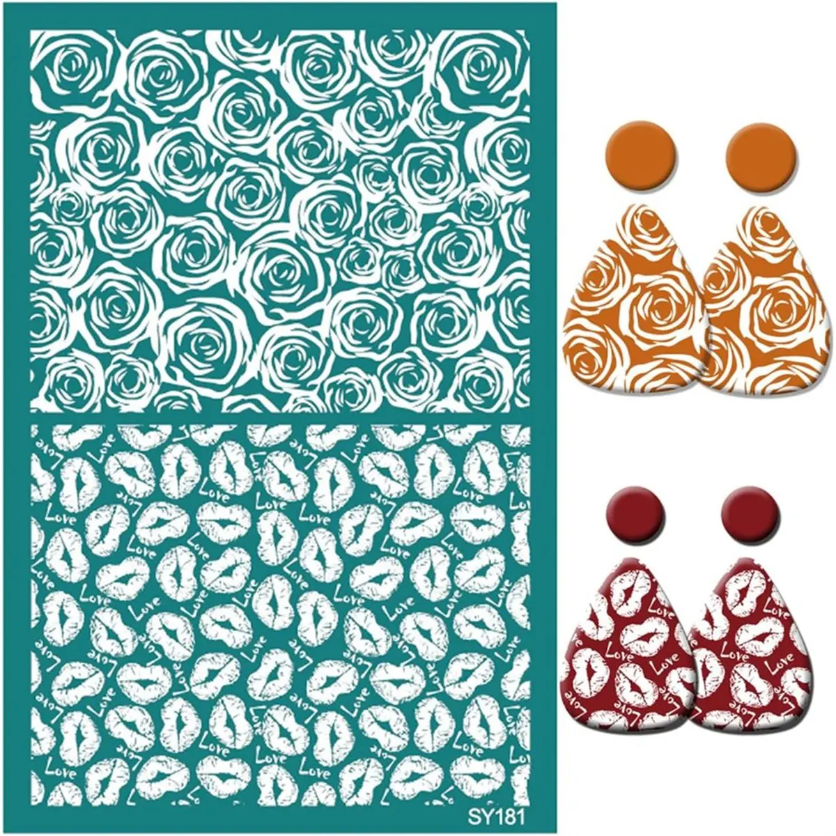 Reusable Valentines Day Silk Screen Transfers Heart Flowers Earrings Stencils for T-Shirt Valentines Day Mesh Transfers
