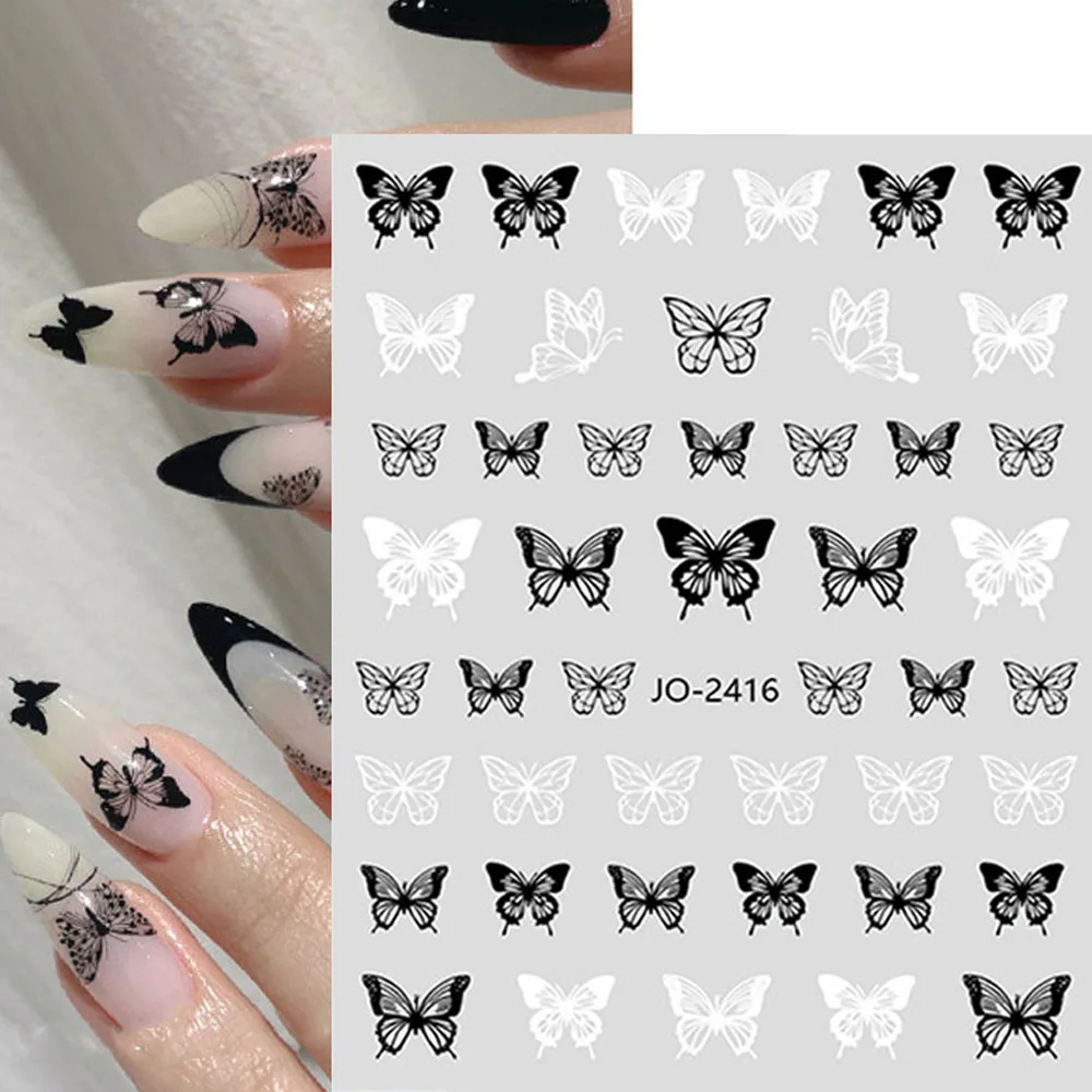 

1 Sheet 3D Hollow Butterfly Nail Art Stickers Self-Adhesive Black White Tattoos Accessories Decorations Big Decals Nail Slider