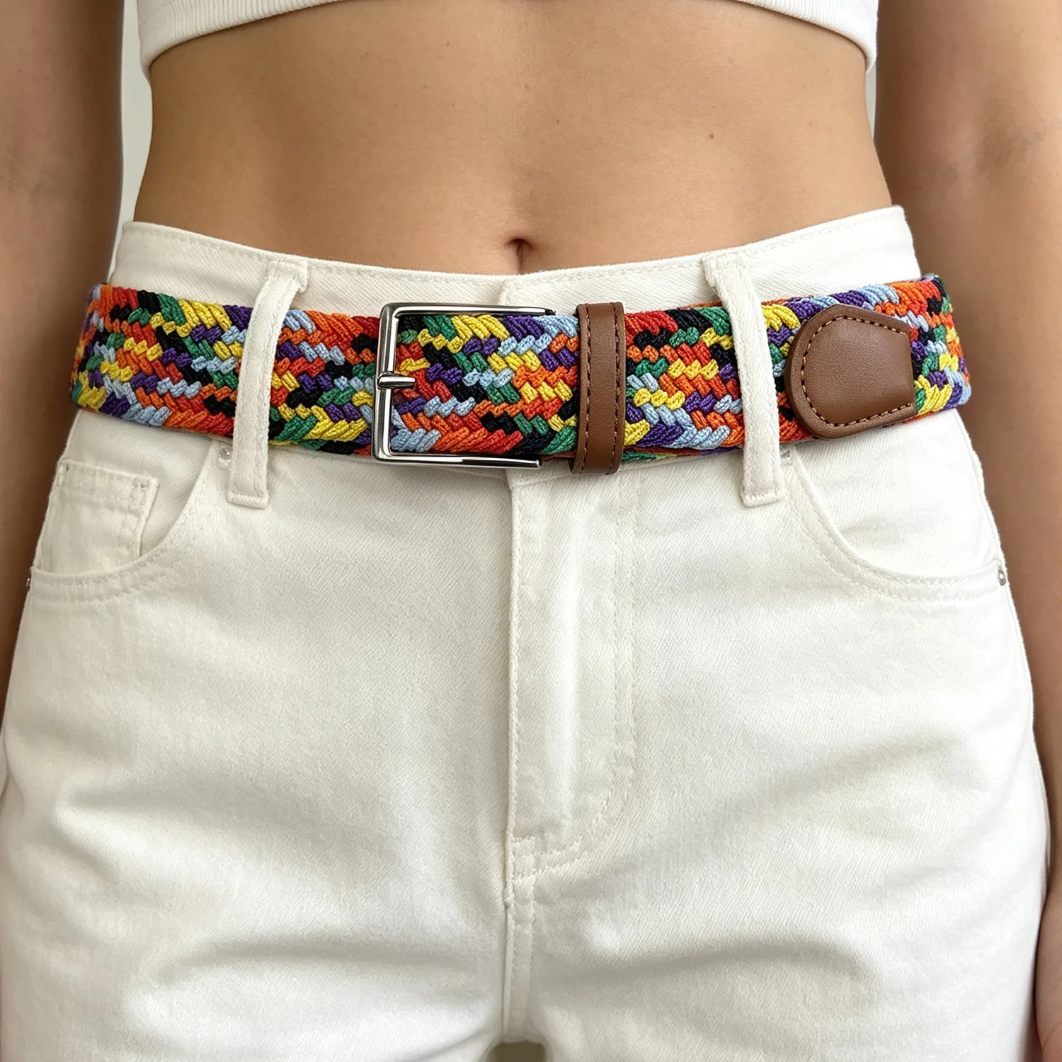 Men Elastic Braided Belt Stretch Woven Canvas Belts Casual Golf Jeans Pants Multicolor Adjustable Comfort Waist Strap For Daily