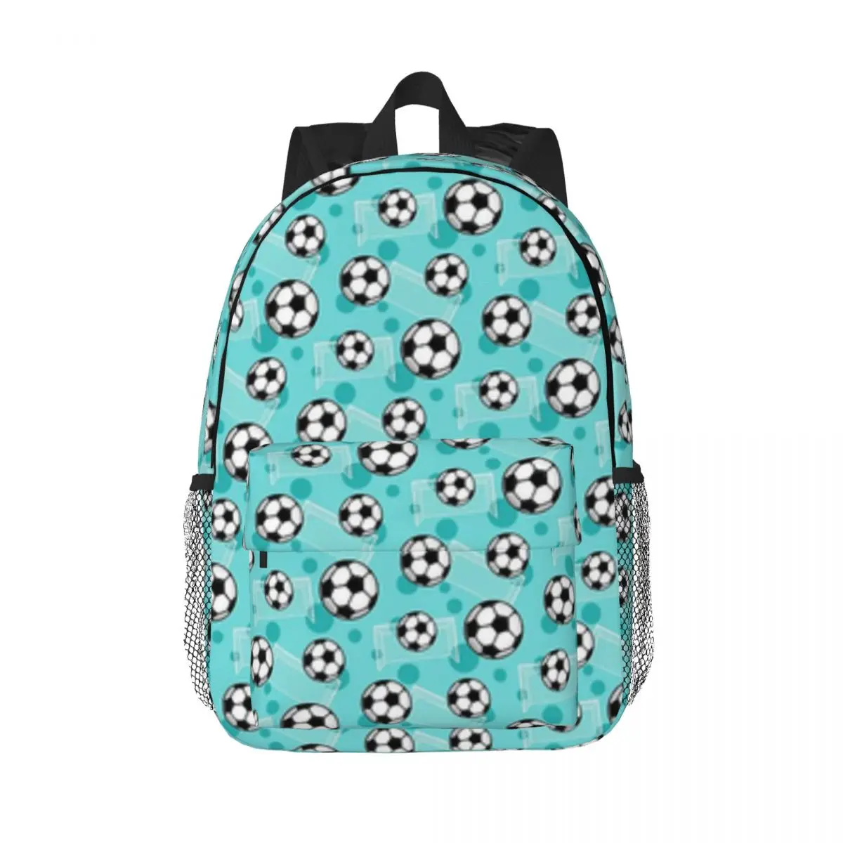 Soccer Ball And Goal Teal Pattern Teal Soccer New Fashion High Capacity Waterproof College Backpack Trendy Laptop Travel Bag