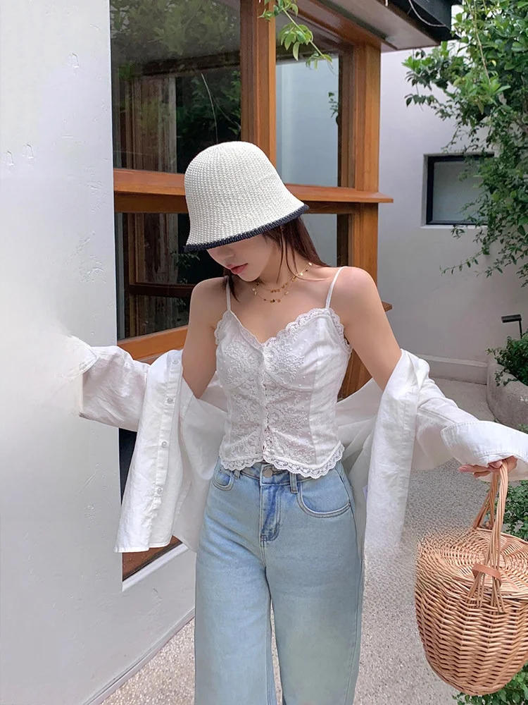 

Женский хлопковый укороченный топ-майка с вышивкой и кружевом, с богатой вышивкой, в стиле Pure Desire, модная летняя одежда