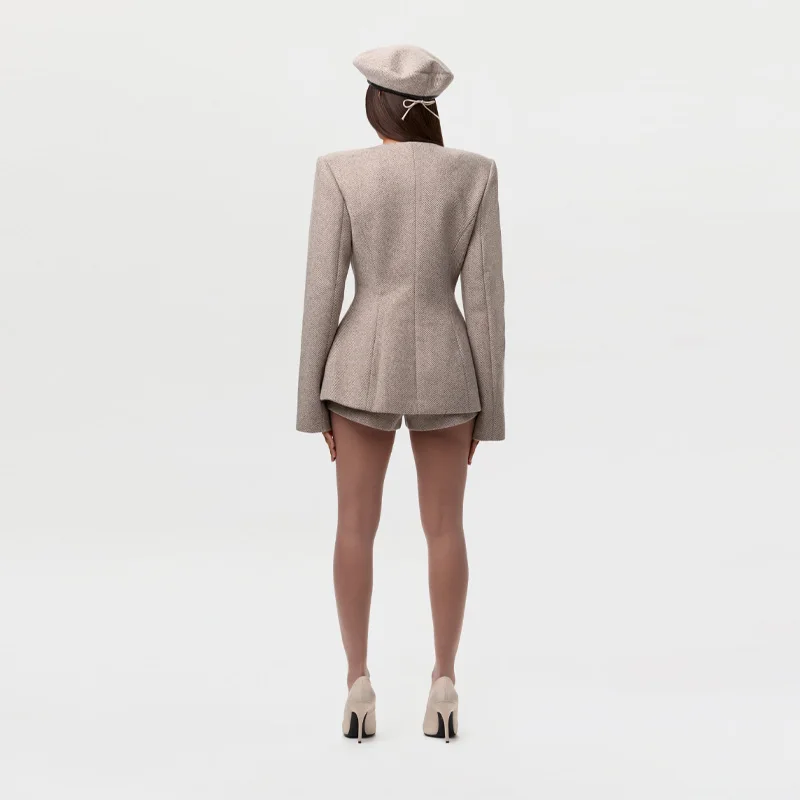 سترة نسائية رائعة كلاسيكية للكتف سترة خريف وشتاء أنيقة بخصر مشدود 2025 جديد برقبة دائرية ملابس خارجية غير رسمية للمكتب #6