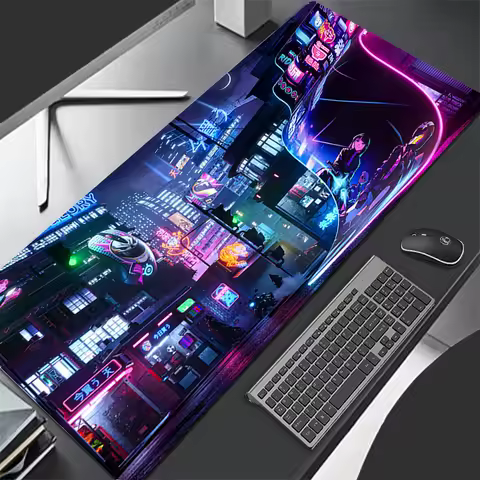 Purple Retro Neon City HD Custom Mouse Pad Laptop Accessories Gaming Mousepad Office PC Game Tokyo Street Table Mat Anime Carpet