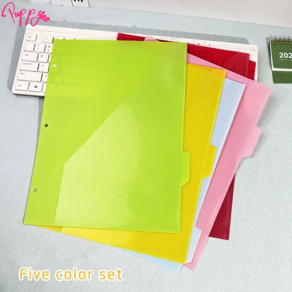 5Pcs Document Organizer Index Page Folders Colored Labels 3 Holes File Folders Wear-Resistant with Pockets and Tabs