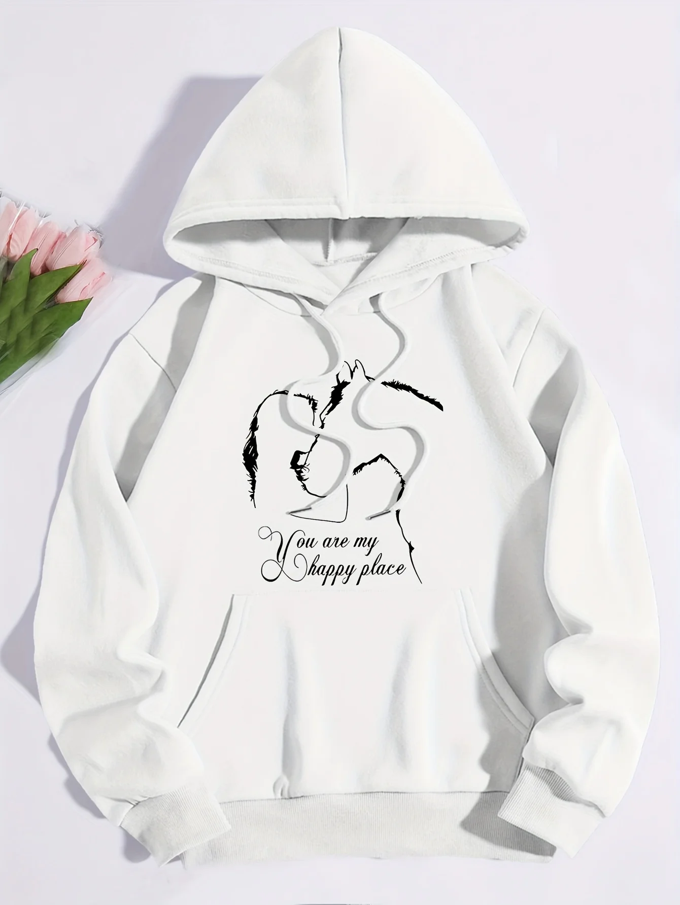 Meisje & Paard Print Kangoeroezak Hoodie Lange Mouw Hoodies Sweatshirt Mode Casual HipHop Sweatshirt Harajuku Unisex