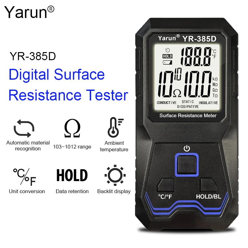 YR-385D Surface Resistance Meter Electronic Components Electrostatic Instrument Static DetectorInsulation Resistance Tester
