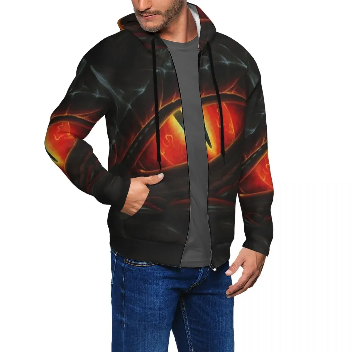 3D Fire Dragon Head In Blue And Red Flame Zipper Hoodie Harajuku Pullover Autumn Winter Men Women Sweatshirt Long Sleeve Tops