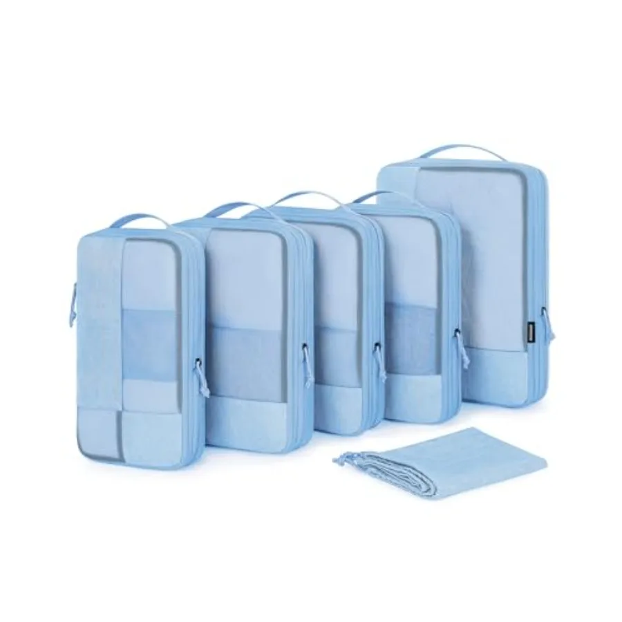 

Compression Packing Cubes for Travel 6 Set Sky Blue Compression Travel Cubes Suitcase Organizer with Shoe Bag for Carry on Suit