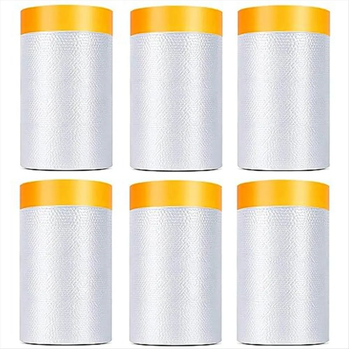 A74U 6 Pack Tape and Drape, 1.8X62.3 Ft Pre-Taped Masking Film for Auto Painting Covering, Plastic Pre-Adhesive Film