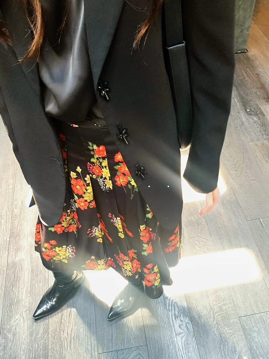 Aisui Original Handmade Crystal Beaded Bla Casual Suit Jaet Berlin Sle Long Sve Regular Length Ladies' Suit