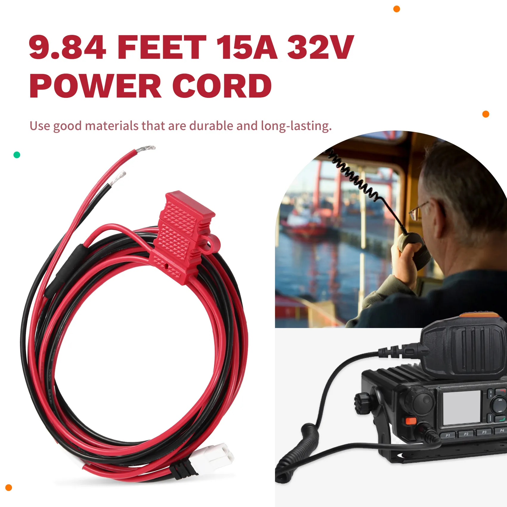 DT81 PWC10 Walkie Talkie DC Power Cable 9.84ft 15A 32V for Hytera Mobile Radio MD615 MT680Plus HM785 HM655 MD785i HM789 MD782