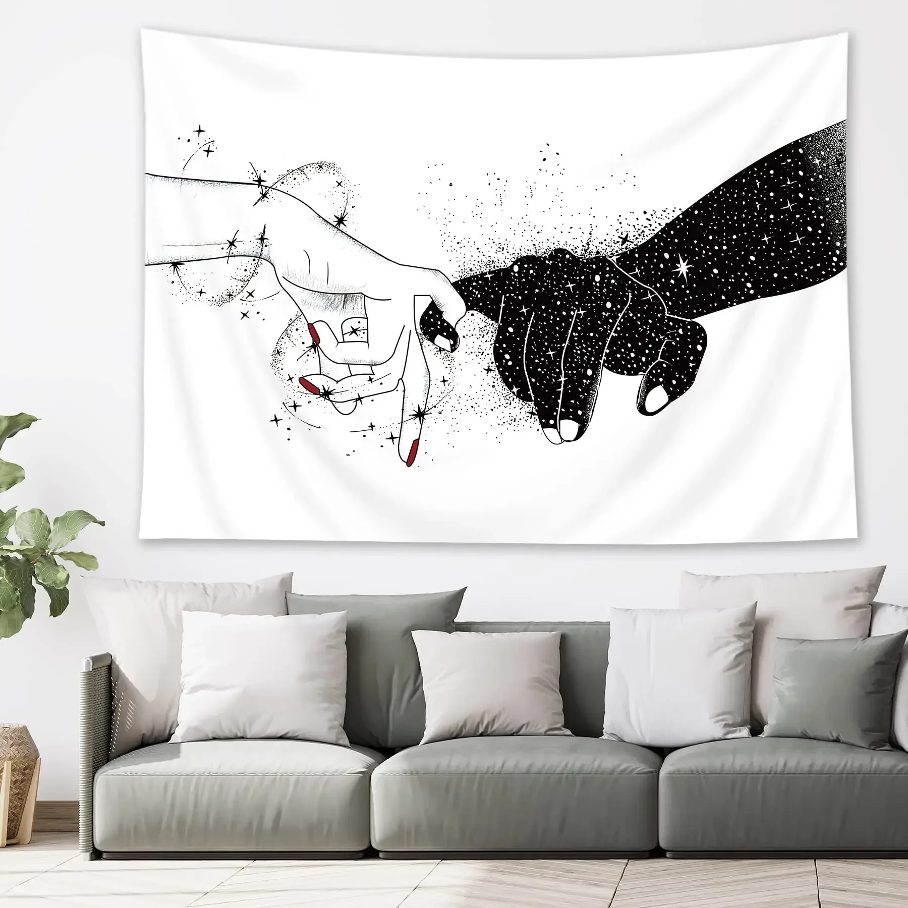 Black and White Love Hands Tapestry Space Stars Galaxy Tapestry Wall Hanging Romantic Art Home Decor for Bedroom Living Room