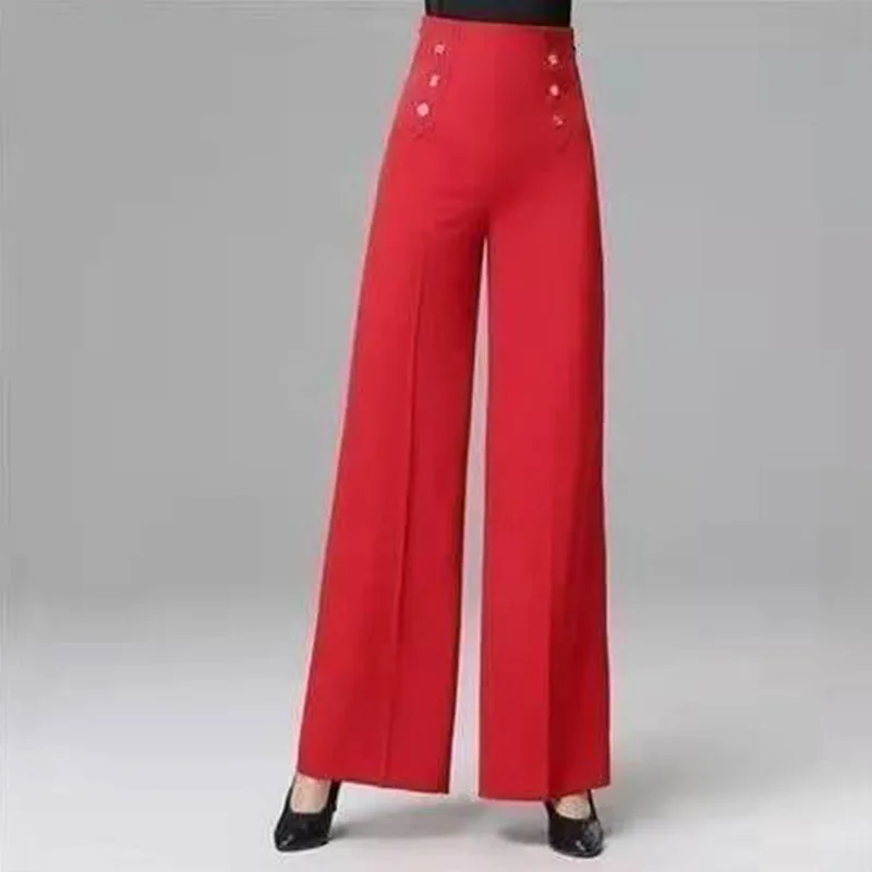 Pantaloni a gamba larga solidi per tutto il fiammifero da ufficio doppio petto a vita alta moda donna elegante primavera autunno pantaloni dritti Casual