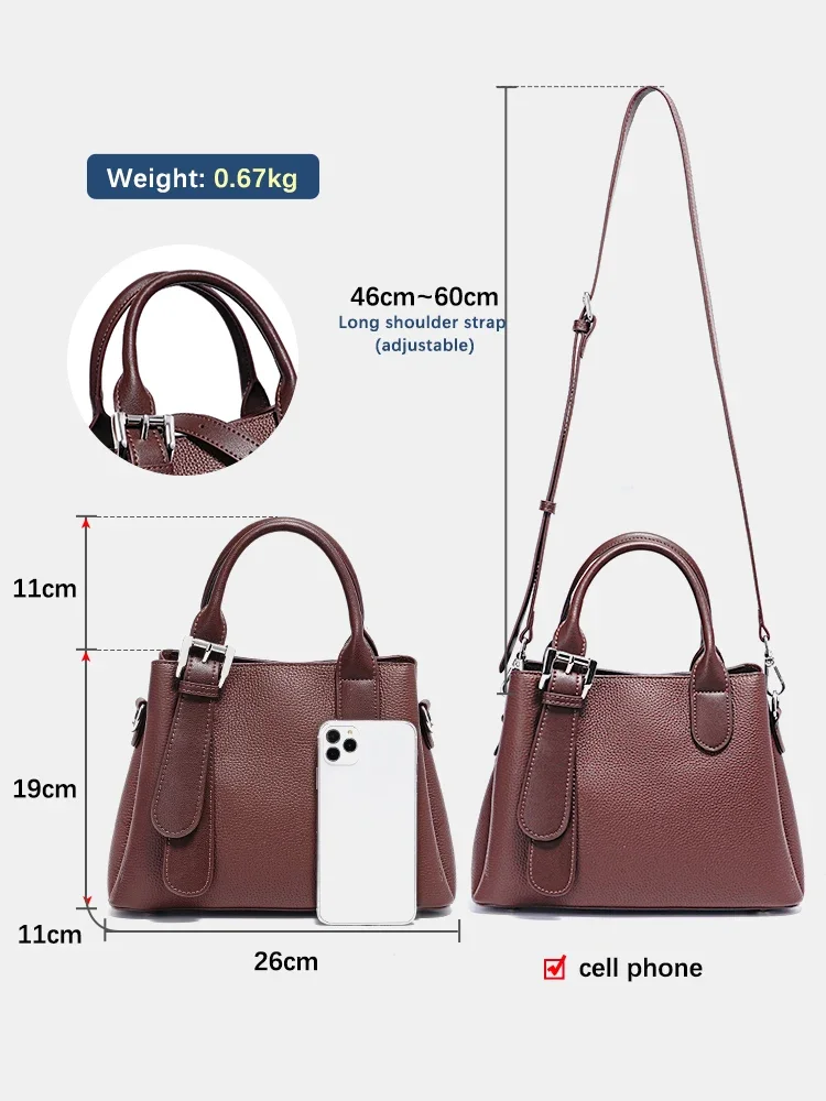 Imagem -03 - Bolsa Crossbody de Couro Genuíno Zency para Mulheres Bolsa de Ombro Simples Bolsa de Balde Multi-compartimento Presente do Amor Moda