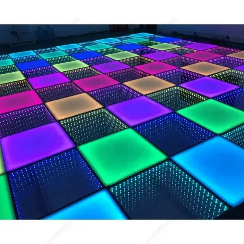 Custom  RGB Magnetic Wireless Tempered glass lighted Portable 3D mirror led dance floor For Club Wedding Party Disco