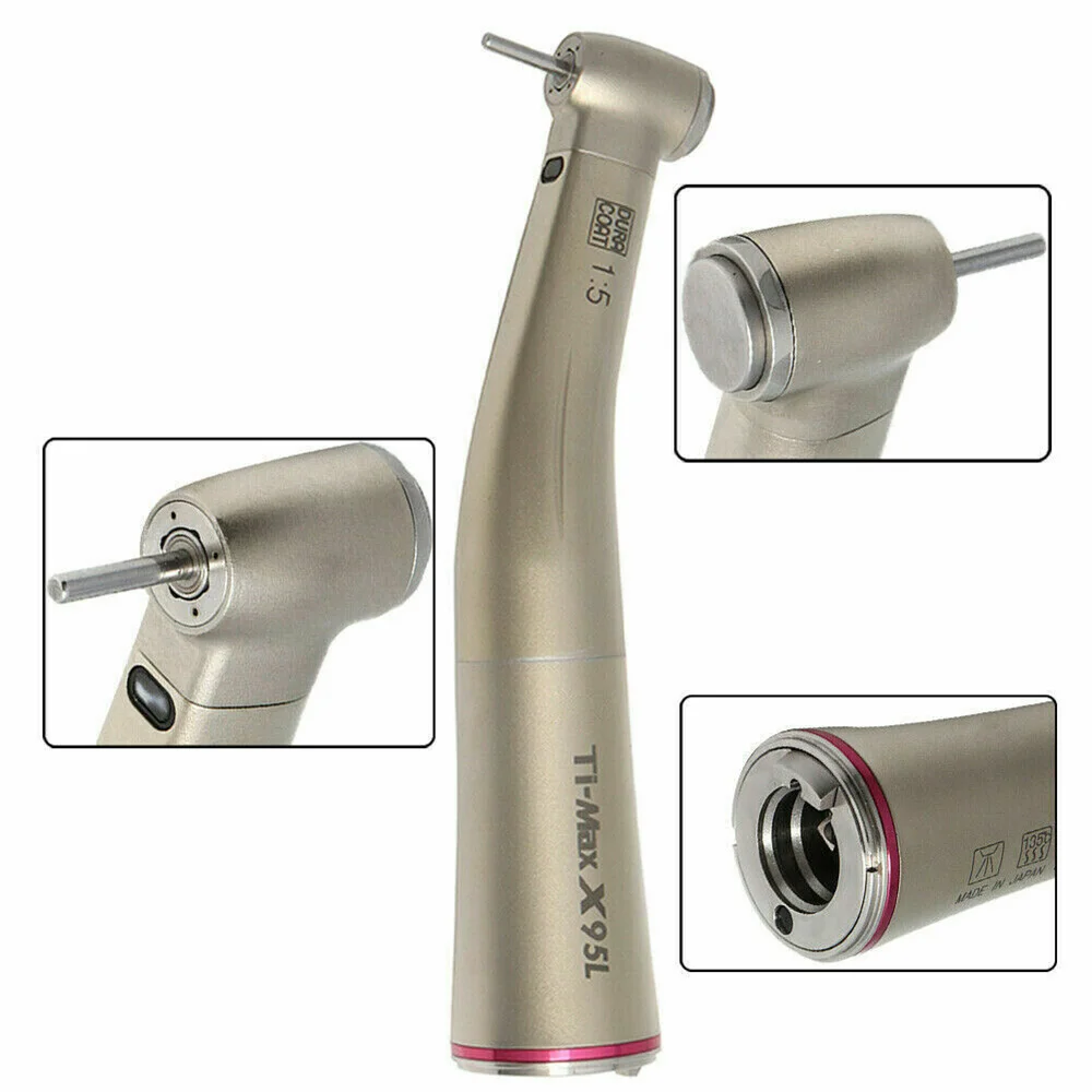 

NSK TiMax X95L Dental Increasing Speed Handpiece 1:5 Against Contra Angle Push Button LED Fiber Optic Inner Water Channel Spray