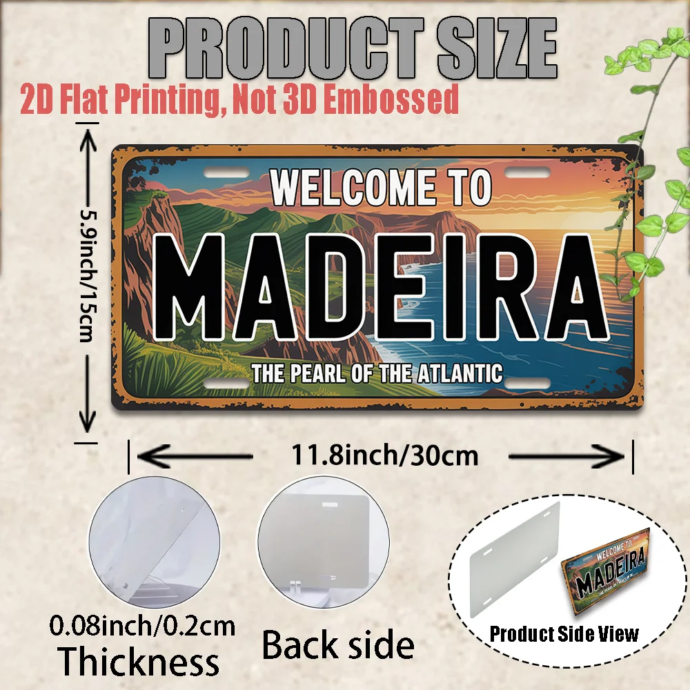 2D Flat Aluminum Sign Madeira Pearl of Atlantic Retro License Plate Plaque Island Scenery Wall Decor Travel Lover Gift