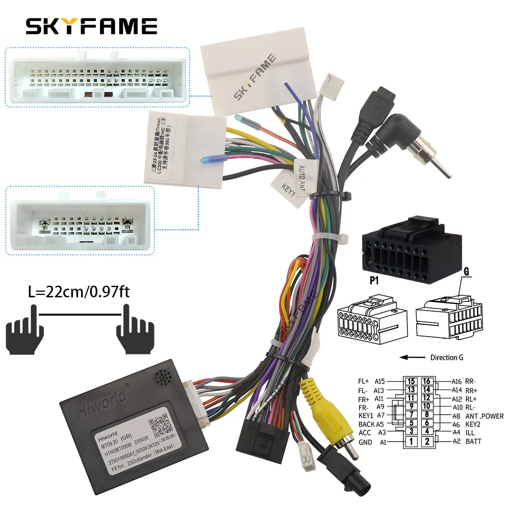 SKYFAME Car 16pin Wiring Harness Adapter Canbus Box Android Radio Power Cable For Mitsubishi Outlander Triton LC200 MT09.20