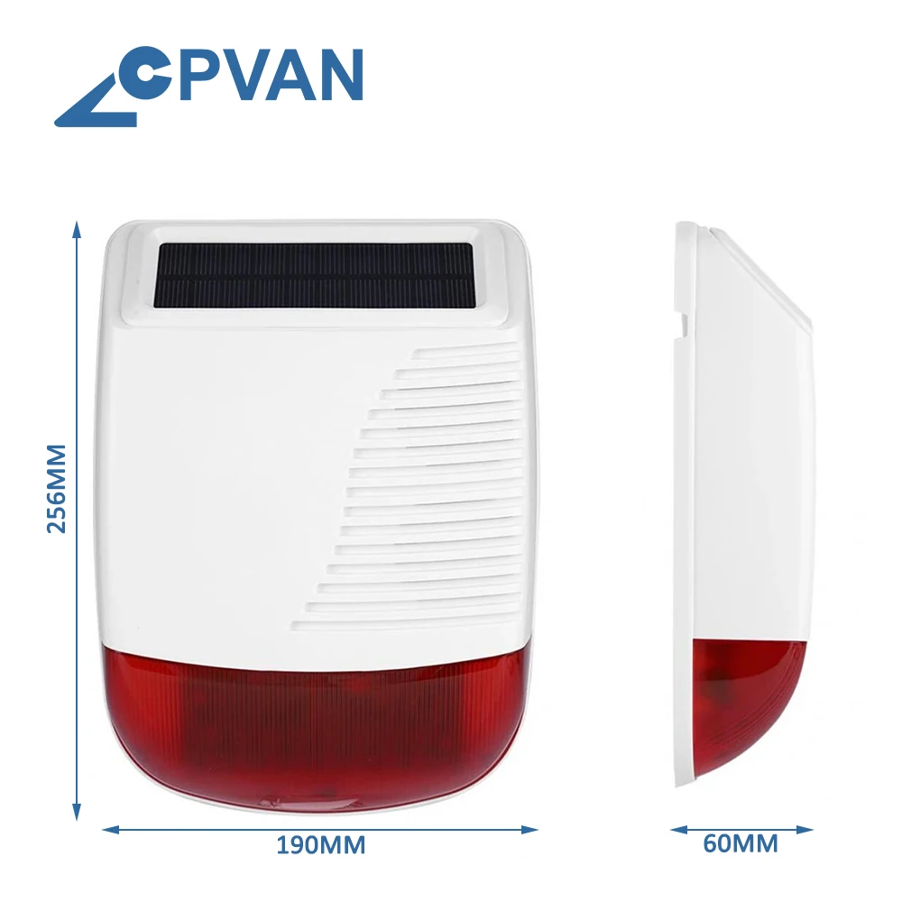 CPVAN-sirene solar ao ar livre sem fio, flash de luz impermeável, sirene interior para segurança doméstica, sistema de alarme contra roubo, WiFi,