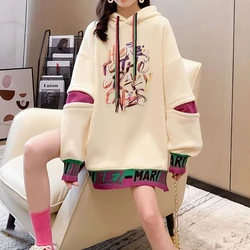 Off White Cute Long Female Clothes Sweatshirts for Women Kawaii Purple Graphic Tops Y2k Japanese Streetwear Thick High Quality E