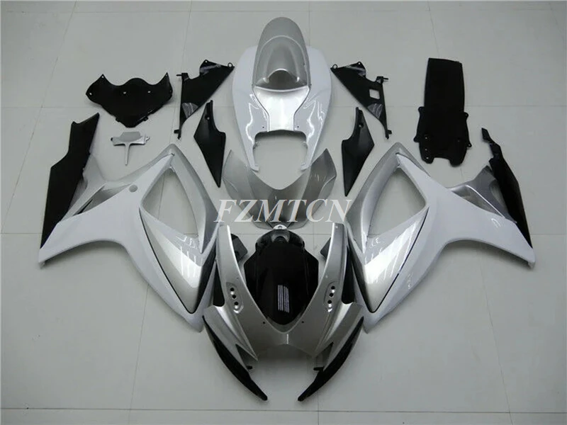 4Gifts Injection Mold New ABS Motorcycle Fairings Kit Fit For SUZUKI K6 600 750 2006 2007 06 07 Bodywork Set Custom White Silver