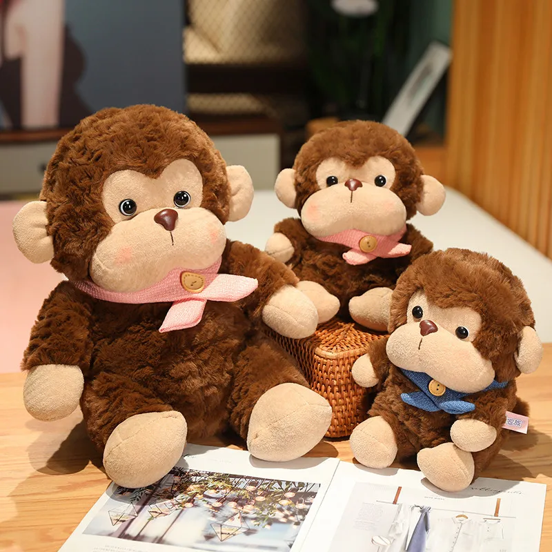 

Cute Cartoon Brown Monkey Doll With Scarf Plush Toys Soft Stuffed Animal Kawaii Fluffly Cushion Babys Accompany Pillow Kids Gift