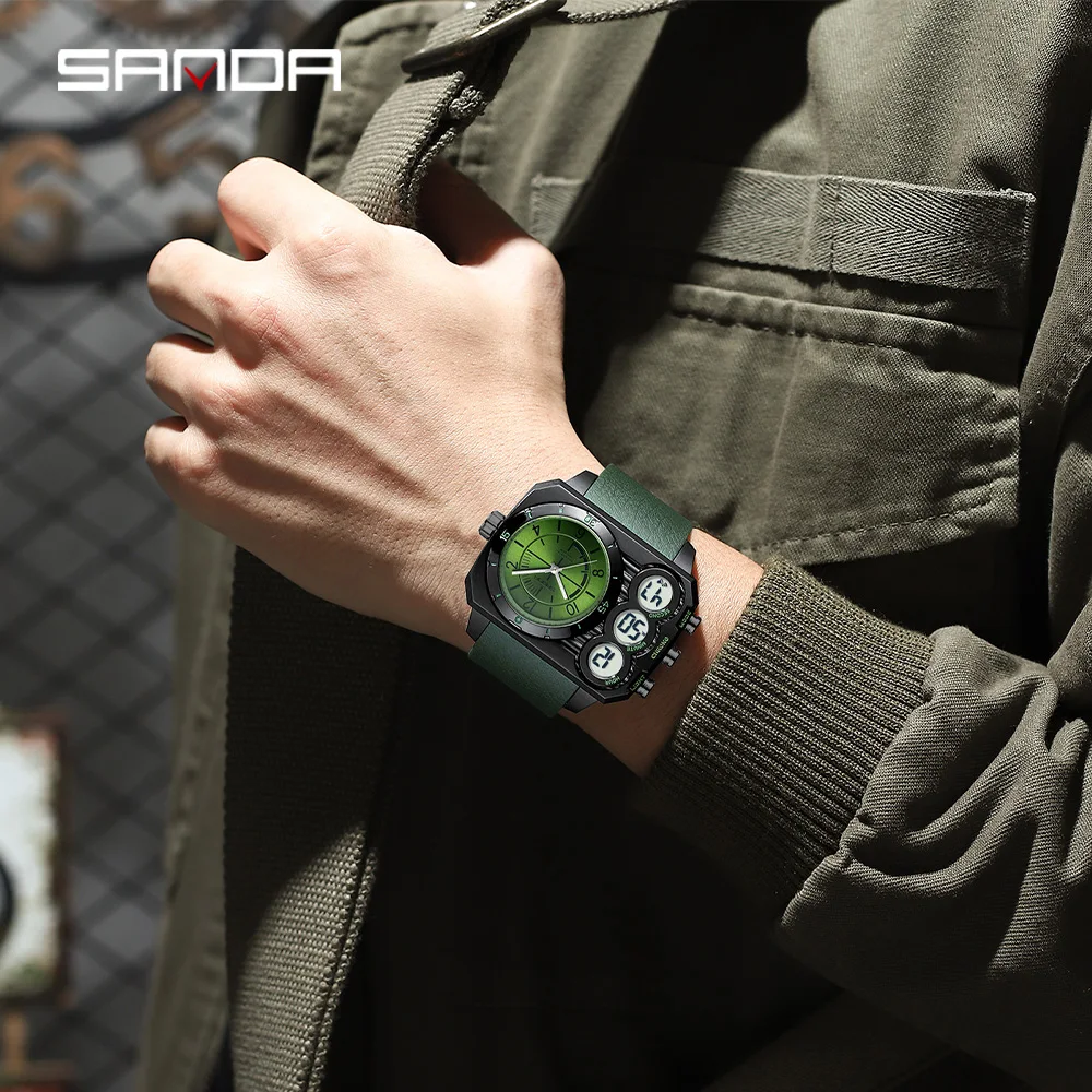 SANDA 6237 Men\'s Electronic Watch Fashion Sports Waterproof Luminous Creative Large Dial Calendar Cool Digital Watches for Men