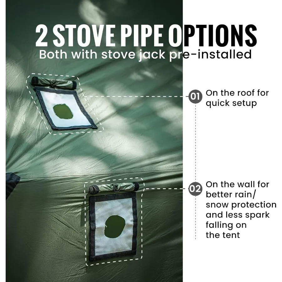 خيمة ساخنة على شكل أرجوحة من TEGIMEN مع مقبس موقد - خيمة حائط واسعة ومتعددة الاستخدامات مع تنورة ثلجية للتخييم في الطقس البارد 3000 مم Waterpr