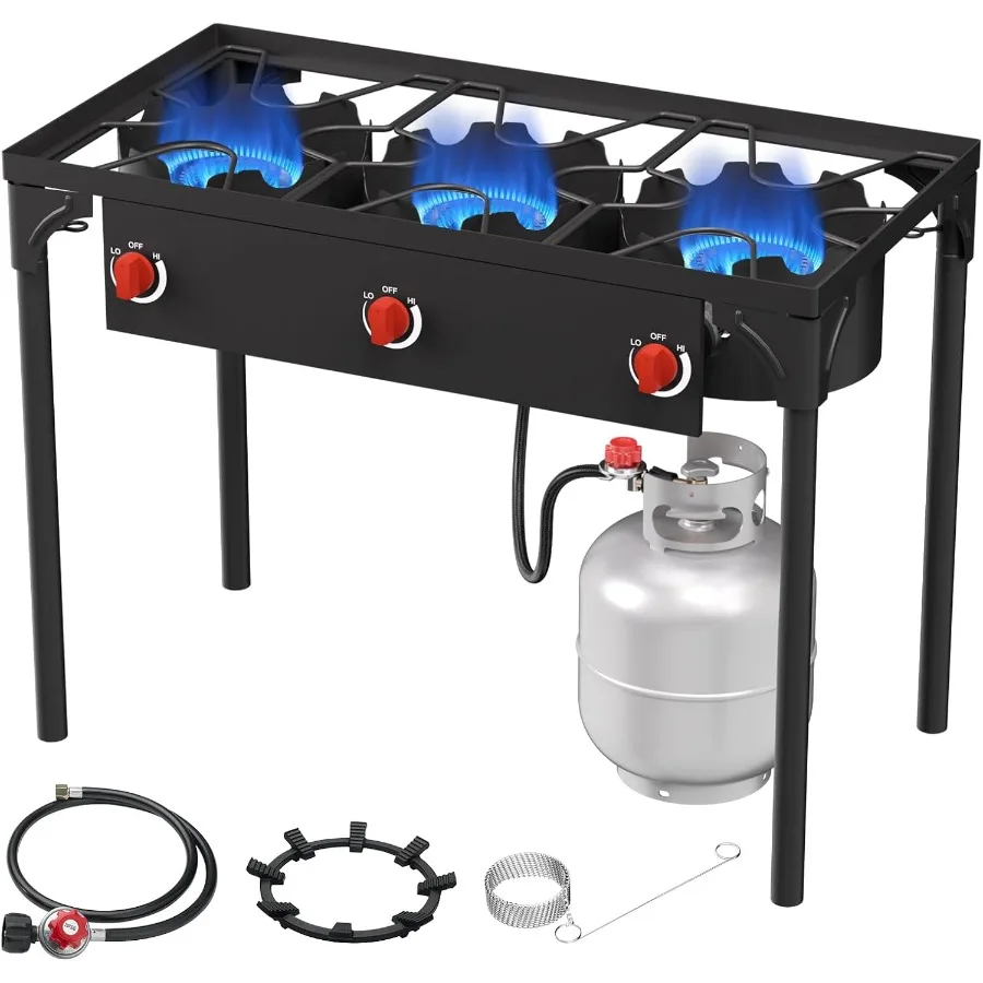 

High Pressure Propane Burner 3 Burner Camping Stove with Detachable Legs 225 000 BTU Propane Gas Stove Burner with 0-20 PSI Reg