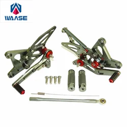 WAASE ZX6R CNC Adjustable Rider Rear Sets Rearset Footrest Foot Rest Pegs Black For Kawasaki Ninja ZX-6R ZX 6R 636 2005 2006