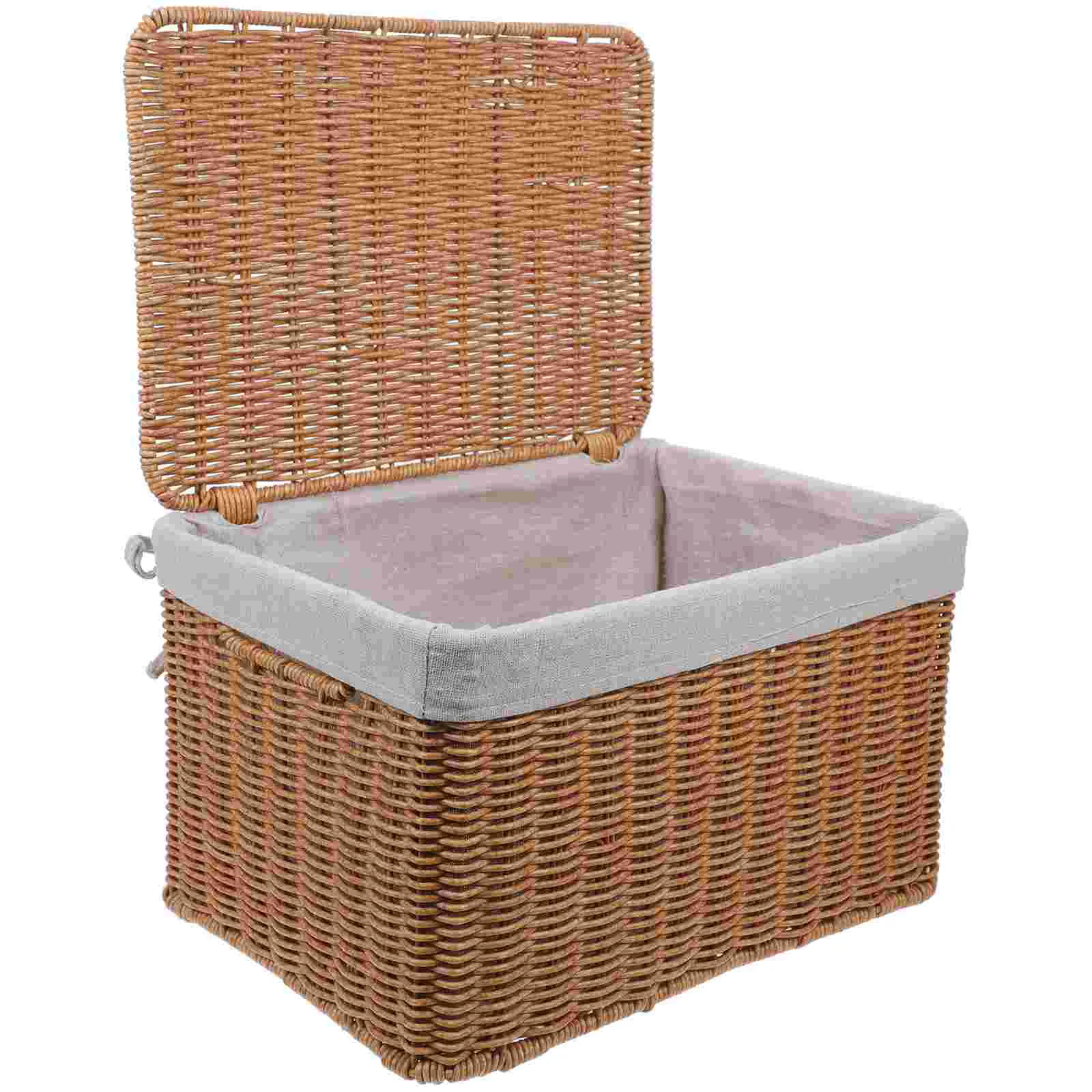 

Storage Basket Laundry Hamper with Lid Bins Lids Playroom Wicker Magazine Woven Toiletries Toy Trash Container