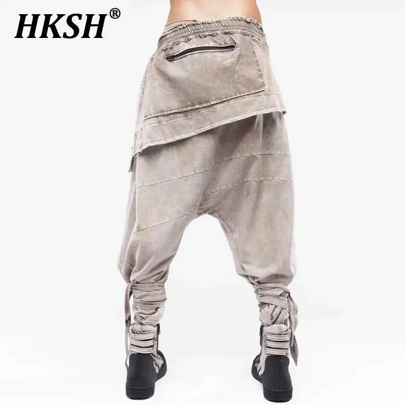 

HKSH Spring Summer Men's Tide Chic Punk Trousers Waste Land Asymmetric Skirt Pants Tie Dyed Vintage Ninja Leggings Cotton HK1816