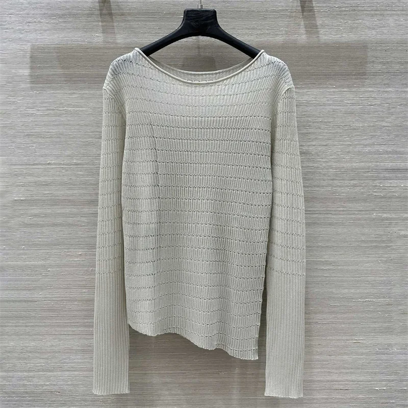 

Women's sweater New elastic knitted slim fit long sleeved top for autumn 2025 Half perspective round neck pullover y2k Knitwear