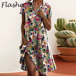 Elegant Floral Printed Dress Women Short Sleeve V Neck Loose Bohemian Dresses For Women Casual Party Dress Robe