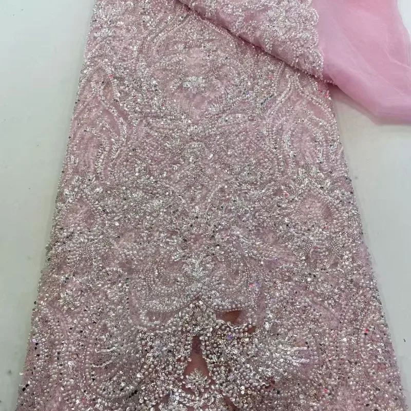 Heavy Dense Lace Beaded Sequin Fabric Allover Handmade Lace Trim for Wedding Dress Stage Performance Gown Diy Sewing Material