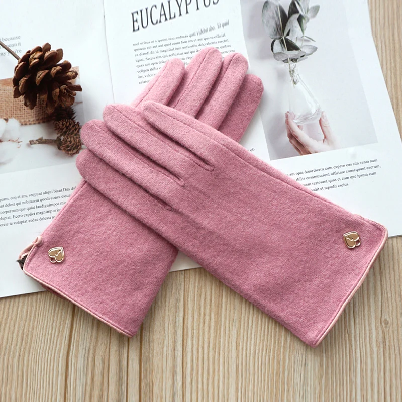 Winter Women\'s Wool Double Layer Plus Velvet Thick Touch Screen Warm Driving Gloves Female Outdoor Riding Cashmere Mittens S106