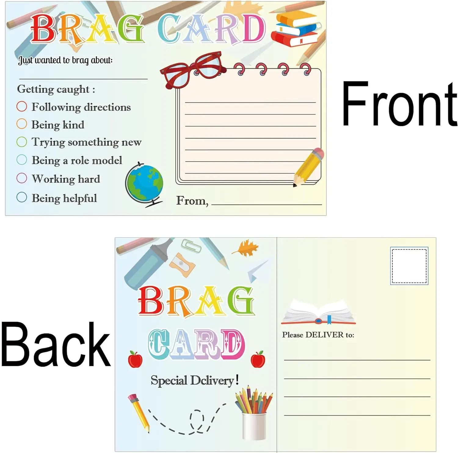 50 Pack Teacher Mail Brag Cards Postcards For Notes Home To Parents - 4 * 6 Inch