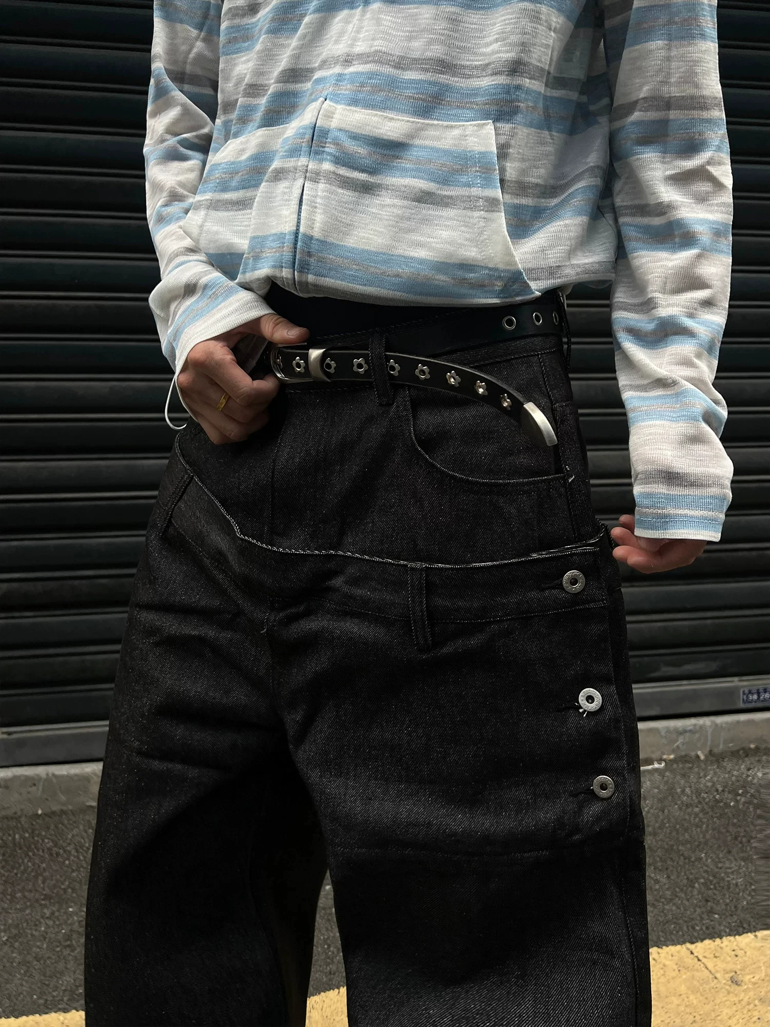 American Waist Design Double Waist Note Embroidery Original Jeans Loose Men's Street Wide Leg Jeans Youth Trendy Straight Cut...