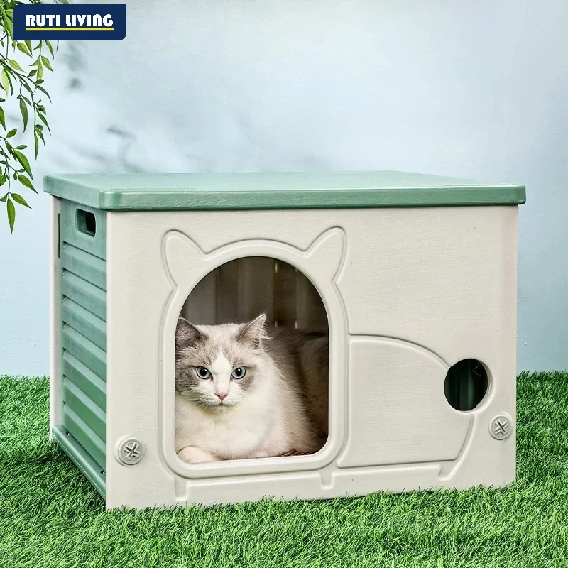 Plastic 4-Season Cat Bed Easy-to-clean Dog House Detachable Semi-enclosed Arched Cat House Windproof Outdoor Cat Shelter view 2