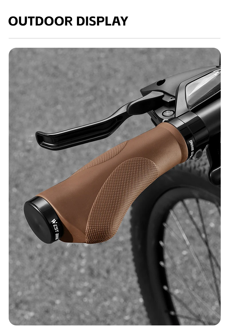 WEST BIKING Ergonomische Lock-On Fahrradgriffe Rutschfester TPR-Gummi Stoßdämpfender Lenkergriff für Mountainbikes und Pendlerfahrräder Braun – Detail 11